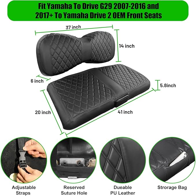 Golf Cart Seat Covers for Yamaha G29 Drive & Drive 2 Marine Leather Diamond | Protect & Refresh Worn Seats, Precise Fit, Staple-Free Install, Comfort, Anti-Scratch, Anti-Fading, Easy Clean Black - Image 5