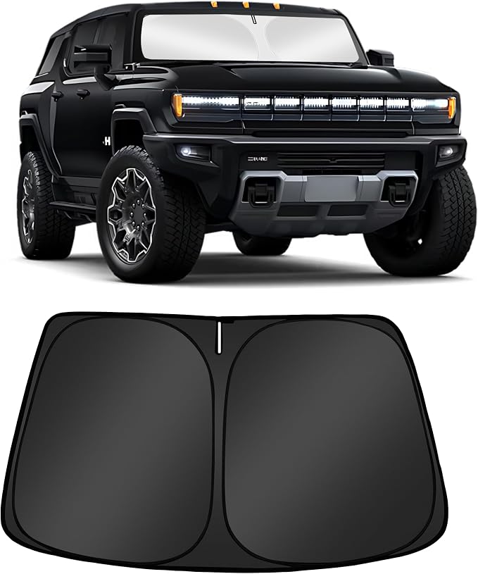 Custom Fit Windshield Sun Shade for GMC Hummer EV 2022-2025 2026 | Foldable, Easy to Install & Store, Full Coverage, 210T Reflective Fabric, Blocks 99% of UV Rays by Mekdghro