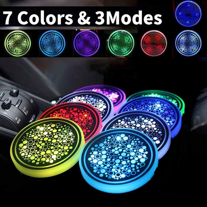 2PCS LED Car Cup Holder Lights, Light up Car Coasters for Cup Holders | 7 Color-Changing Light Up Cup Holder Insert Coasters, Waterproof Car Accessories for Teens, Car Gifts for Men & Women - Image 6
