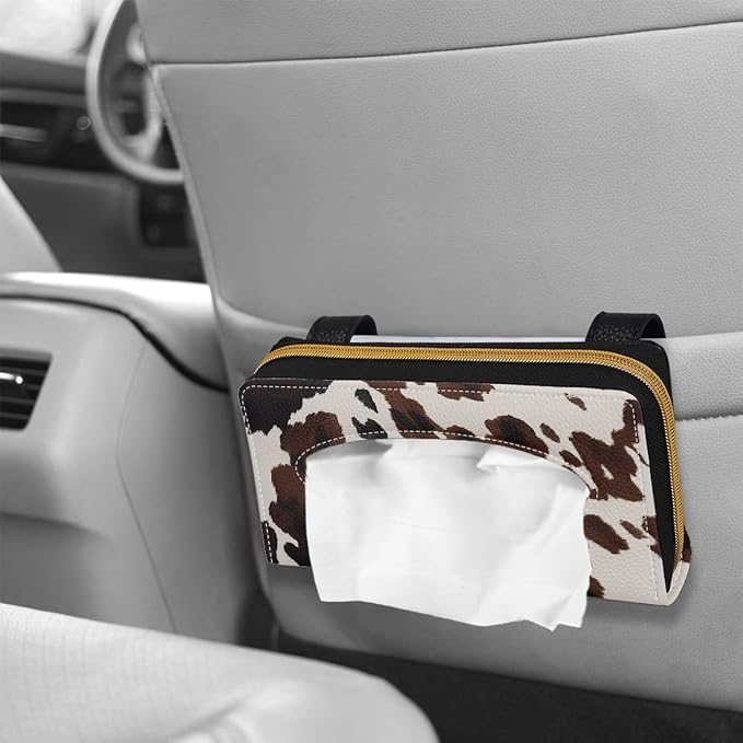 Biyejit 2 Pack Tissue Holder, Cow Hide Print Visor Napkins Box, Dispenser for Car Decoration, Suitable for Most Cars - Image 4