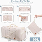100L EXTRA LARGE Foldable Waterproof Travel Duffle Bag for Men and Women | with Shoe Compartment, Duffel for Weekender Gym Sport, Tear Resistant, Polyester - Image 2