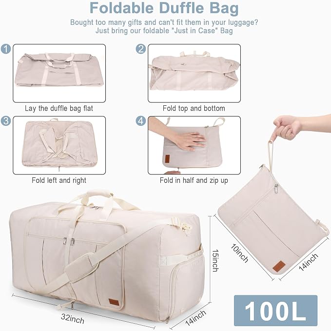 100L EXTRA LARGE Foldable Waterproof Travel Duffle Bag for Men and Women | with Shoe Compartment, Duffel for Weekender Gym Sport, Tear Resistant, Polyester - Image 2