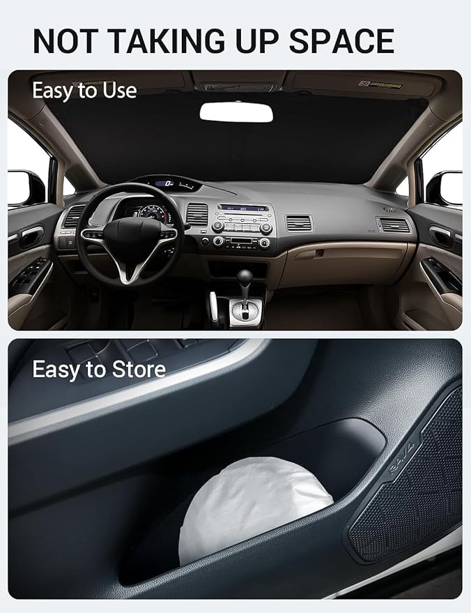 Proadsy Custom Fit 2006-2011 Honda Civic Windshield Sun Shade, Blocks Heat | 240T Heat Shield, Drops Temp 54°F, Blocks 99% UV, Prevents Dashboard Cracking, Summer Parking & Beach Trips, Easy Twist-Fold - Image 9