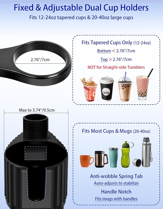 Car Cup Holder Tray - 5 in 1 Adjustable Car Cup Holder Expander with Food Tray Table and Phone Mount for All Purpose, Automotive Essentials for Driver and Front Passenger - Image 5