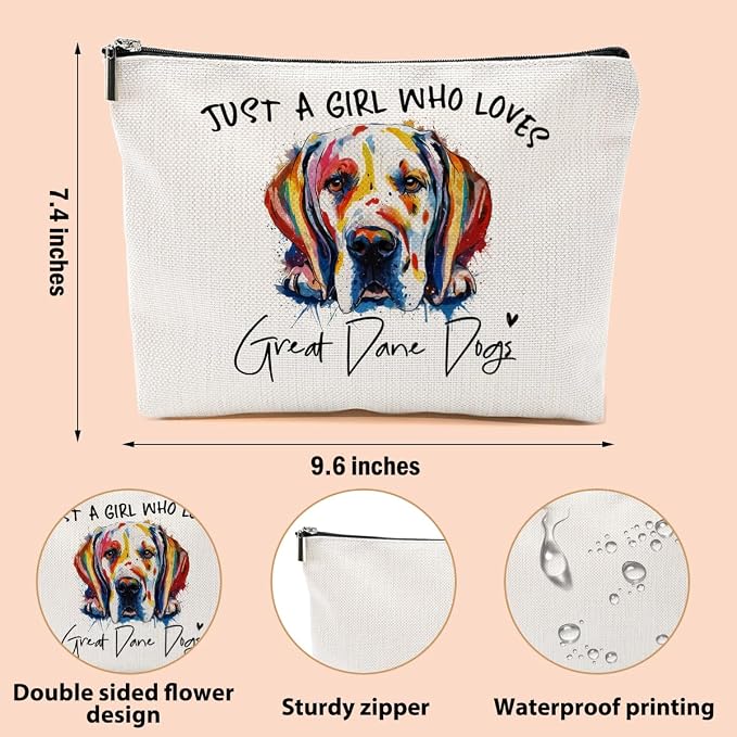 Great Dane Gifts Makeup Bag Great Dane Dog Lovers Cosmetic Bag | Travel Organizer Bags Makeup Pouch, Christmas Birthday Friendship Animal Lovers Gifts for Women Girls Sisters - Image 2