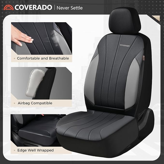 Coverado Seat Covers, Car Seat Covers Full Set, Automotive Seat Covers 5 Seats, Waterproof Car Seat Protectors Universal Fit for SUVs Trucks Sedans-Grey&Black - Image 5