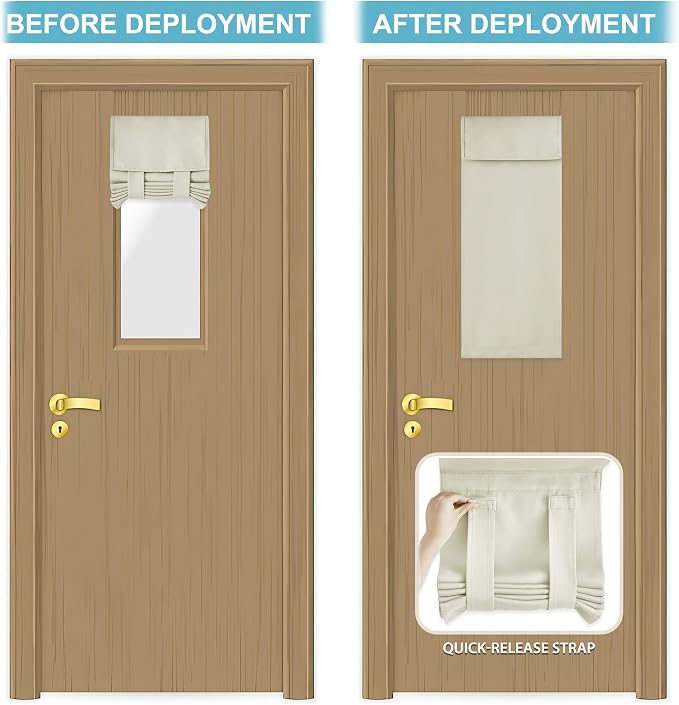 RYB HOME Front Door Window Covering Tie Up Small Sidelight Curtain Blackout | No Drill, Privacy Office Classroom Door Window Shade, Adhesive Rv Travel Curtains Portable,W12 x L40, Light Beige, 1 Panel - Image 5