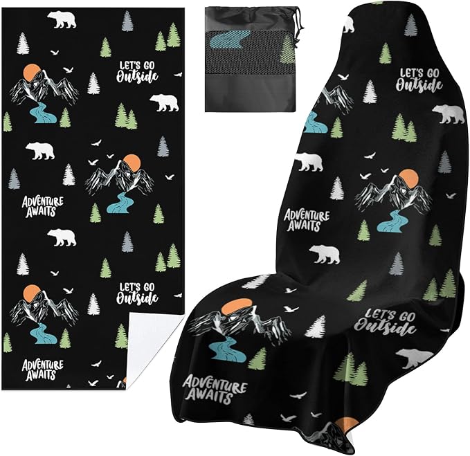 1 Pack Car Seat Towel Covers with Storage Bag, Multifunctional Camping Towel for Gym Outdoor Sport, Picnic, Beach, Pet Dog Travel,Non-Slip Washable Car Seat Protector (Adventure) by Unknown