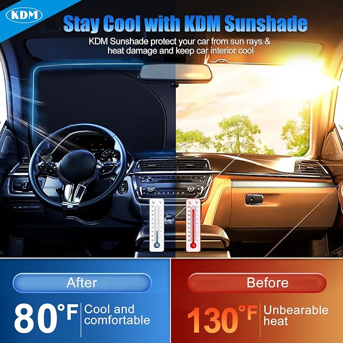KDM Sunset Beach Style Windshield Sun Shade for 2018-2024 Honda Odyssey | LX EX EX-L Touring Elite Minivan,Foldable Front Reflective Windows Sunshade Visor Protector Blocks UV Rays Heat - Image 2