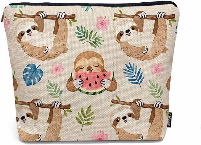 Sloth Makeup Bag For Women, Adorable Cosmetic Bag Makeup Bags, Cute Sloth Animal Sloths On Flower Tree Zipper Bag Travel Bags Toiletry Organizers Pouch Bags Washing Bags For Gym Bathroom by Unknown