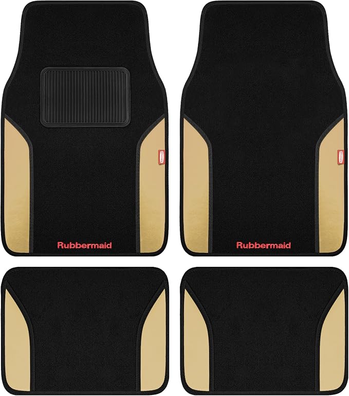 Rubbermaid Car Mats, Carpeted Floor Car Mat with Faux Leather & Built-in Heel Pad, Two-Tone Car Rug Floor Mats, Stylish Carpeted Floor Mats for Cars, Trucks & SUVs Beige Color by Unknown