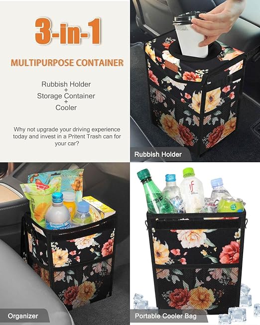 Pritent Car Trash Can with Lid Leakproof Car Garbage Bag Vehicle Trash Bin | Hanging Automotive Garbage Can,Multipurpose Car Accessories for Women Men Interior Car Storage Organizer(2 Gal,Rose) - Image 5