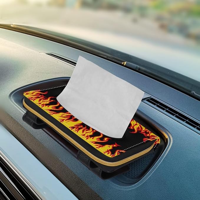 Biyejit Car Tissue Holder, Fire Flame PU Leather Hanging Paper Towel Box, Auto Napkin Holder Cover Paper Tissue Dispenser for Sun Visor & Backseat Vehicle - Image 5