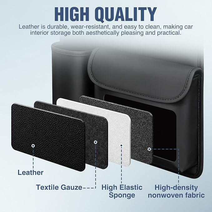 Nilight Car Seat Back Organizer 2PCS Black PU Leather Universal | Multi Pockets Foldable Waterproof Scratch Resistant Hanging Storage Bag for Cars Vans SUVs MPVs Pickup Trucks - Image 3