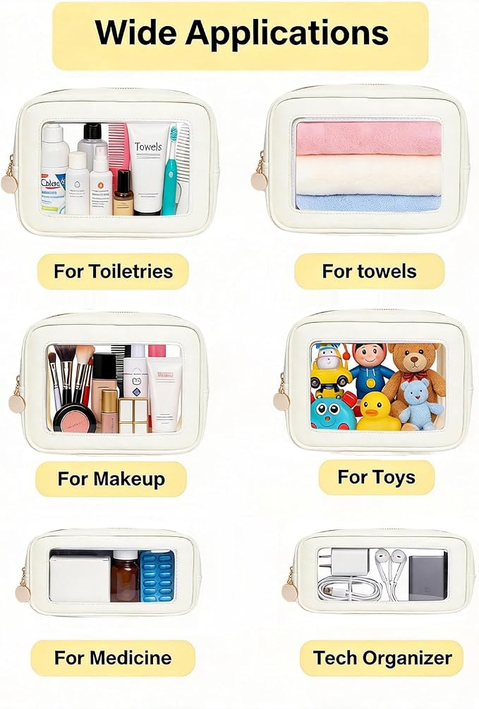 3-Piece Travel Clear Makeup Bag Set, Small Large Clear Cosemetic Bag with Makeup Brush Bag Waterproof Makeup Pouch with Zipper Toiletry Bags For Traveling Car Accessories for Women (White Set) - Image 5
