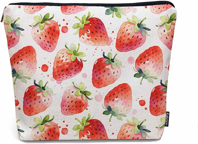 Strawberry Cosmetic Travel Bag For Toiletries, Summer Fruits Strawberry Red Makeup Bag Toiletry Bags For Women, Flax Cosmetic Bags Make Up Bag Purse Toiletries Bag Birthday Gift by Unknown