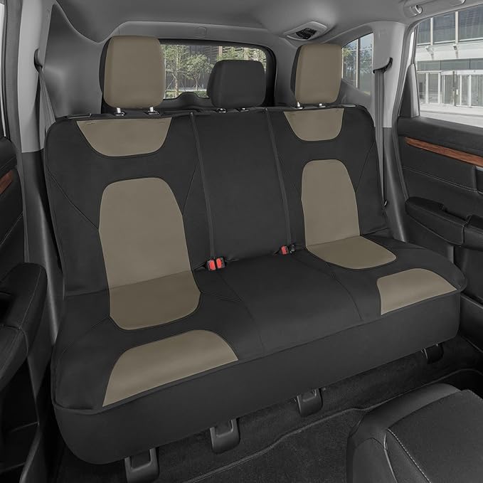 Motor Trend AquaShield Waterproof Beige Rear Split Bench Seat Covers for Trucks Rear Seat Cover Only - Black Car Seat Covers, Back Seat Cover Only - Durable Neoprene Spill Resistant for Kids & Dogs by MotorTrend