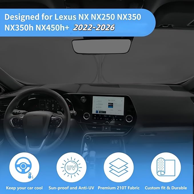 Windshield Sun Shade Car Sunshade Accessories Fit 2026-2022 Lexus NX Series | HOHUIGO Foldable Front Window Shade Fit Lexus NX NX250 NX350 NX350h NX450h+ Sun Visor UV Protector Heat Shield Window Cover - Image 4