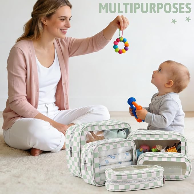 5PCS Diaper Bag Organizer Pouch Set,TSA Approved Toiletry Bag, Waterproof TPU Makeup Bag Set, Travel Organizer Bags for Women and Kids，Mothers Day Gifts - Image 2