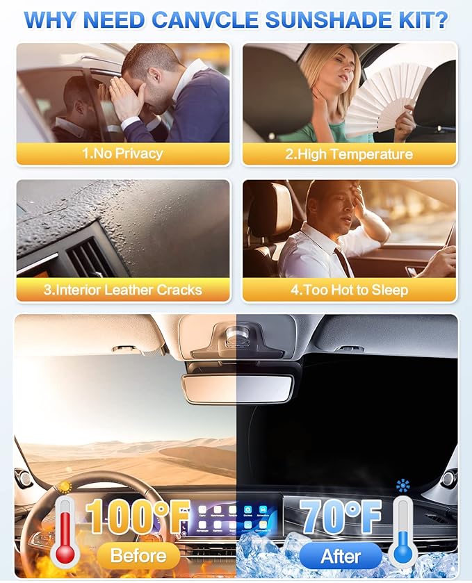 Canvcle Windshield Sun Shade for 2010-2017 Chevrolet/Chevy Equinox Accessories Side Rear Window Shade Cover Sun Visor Shield Privacy Protection Keep Vehicle Cool Black 8PCS - Image 3
