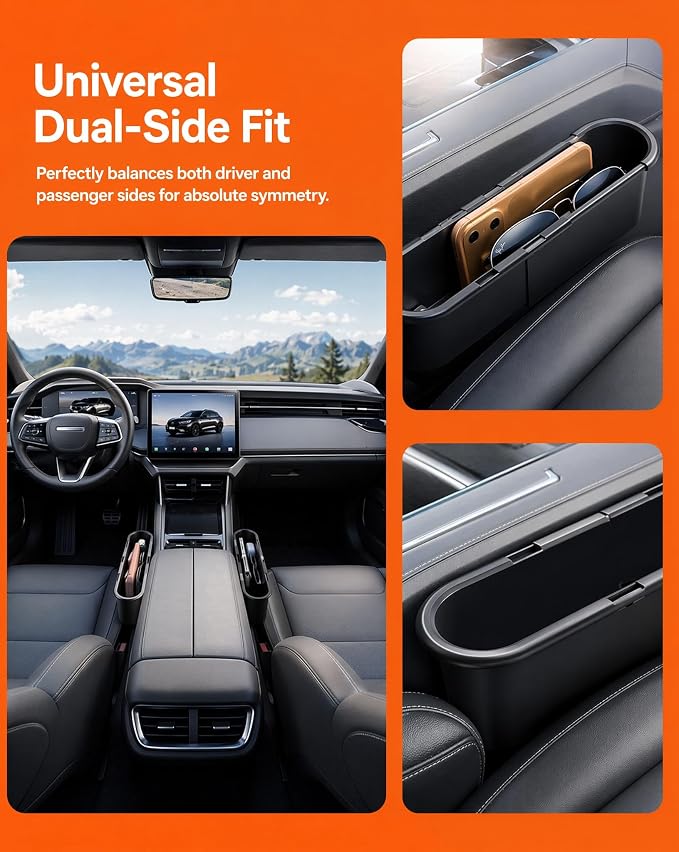 2-Pack Expandable Car Seat Gap Organizer, Adjustable 185-265mm | Driver & passenger side pockets, sliding gap storage box, fits phone keys wallet, seat gap filler set, stop drops - Image 2