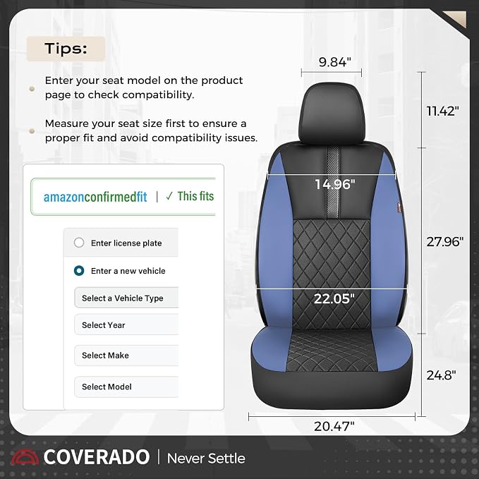 Coverado Car Seat Covers Front Pair, Automotive Leather Seat Covers for Car，Universal Fit Front Back Seat Cover, Non-Slip Waterproof Breathable Car Seat Protector - Image 6