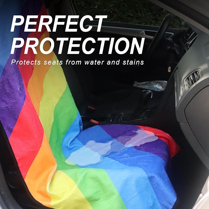Sweat Towel Car Seat Cover Protector Front Seats for Gym Workout, Running, Swimming, Beach and Hiking, Waterproof Universal Seat Cover for Car, Trucks, Van & SUV (1, Rainbow, Front) - Image 3