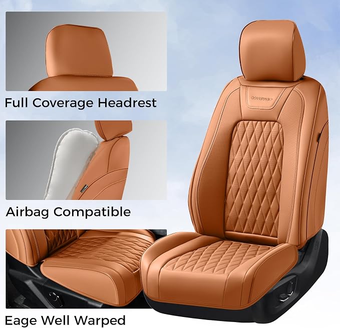 Coverado Premium Leather Full Set Seat Covers Waterproof Heavy-Duty Protectors Custom Fit for Ford F150 (2015-2026) F250/F350/F450 (2017-2026)-Orange, Stain-Resistant - Image 3