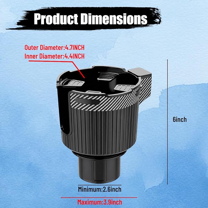 Car Cup Holder Expander with Adjustable Base for Large Bottles | U-shaped handle slot, holds bottles and mugs, secure non-slip support, quick twist adjustment, automotive accessories - Image 2