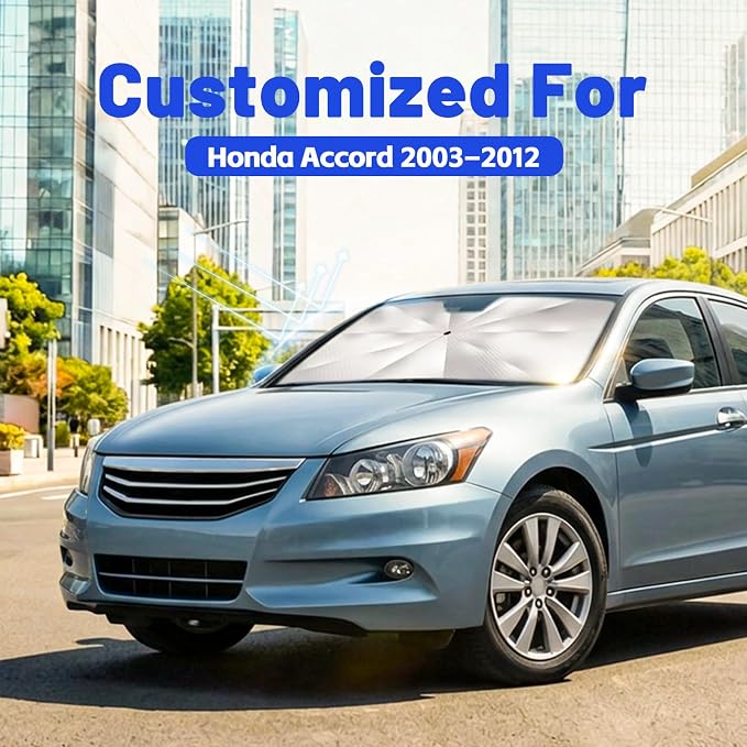 Car Windshield Sun Shade Umbrella for Honda Accord 2003-2012, 1:1 Fit | [Reflective Coated Fabric] Car Shades Sun Visor Keep Car Cool and Protects Interior, Sunshade Umbrella for Front Window - Image 2