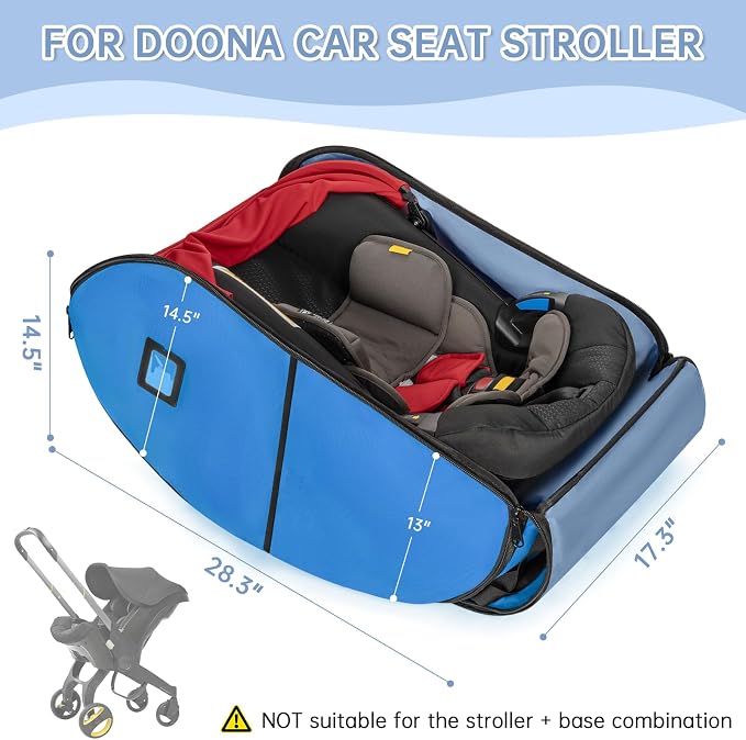 Padded Car Seat Travel Bag Compatible with Doona Car Seat Stroller | Car Seat Travel Bag with Lockable Zipper, Foldable Gate Check Bag for Airplane, Travel for Baby Essentials (Sky Blue) - Image 2