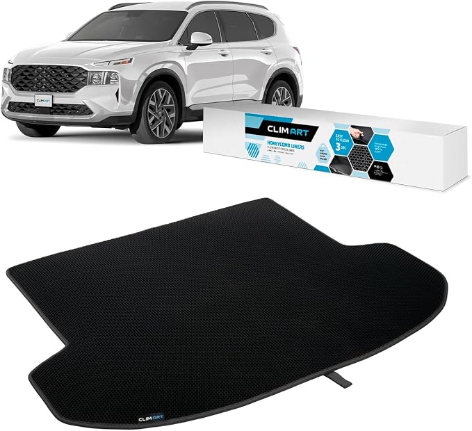 CLIM ART Cargo Liner for Hyundai Santa Fe 2019-2020 Custom Fit Trunk Mat, with Honeycomb Dirtproof & Waterproof Technology - All-Climate, Heavy Duty, Anti-Slip Cargo Liner, Luggage - FL01119038 by CLIMART
