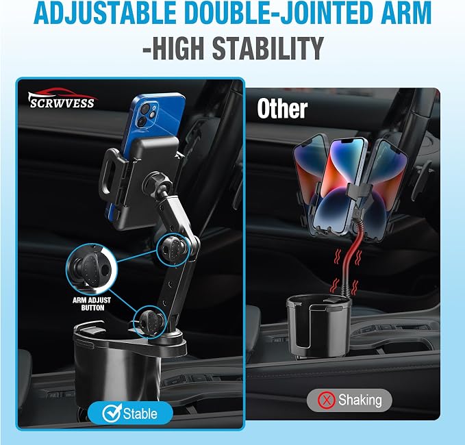 Cup Holder Phone Mount, 2 in 1 Cup Holder Expander for Car Long Arm with 360°Rotation Cup Holder Cell Phone Holder for Car Compatible with All Smartphones - Image 4