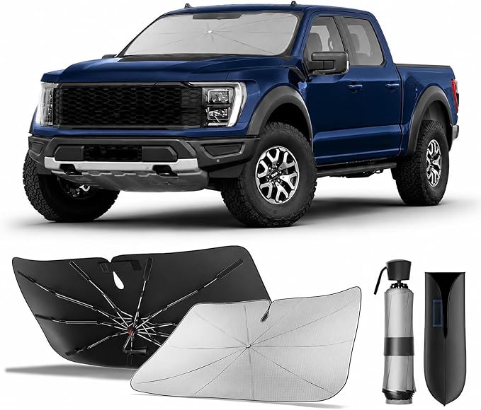 Zanch Windshield Sun Shade Umbrella Custom-Fit for Ford F-150 2011-2026 | [99% UV Protection, Up to 75℉ Cooler]Heat Reflection, Sturdy Frame, Scratch-Free Interior, Foldable Front Sunshade Umbrella by Zanch