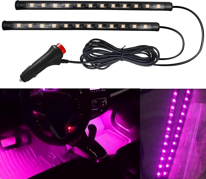 Car LED Strip Light, Interior Car Lights, 12V 24 LED Auto Atmosphere Lamps with Cigarette Lighter, Auto Lamp Ambient Night Light Strip Lighting Kit for Vehicles (Cigarette Lighter/Pink Purple) by Unknown