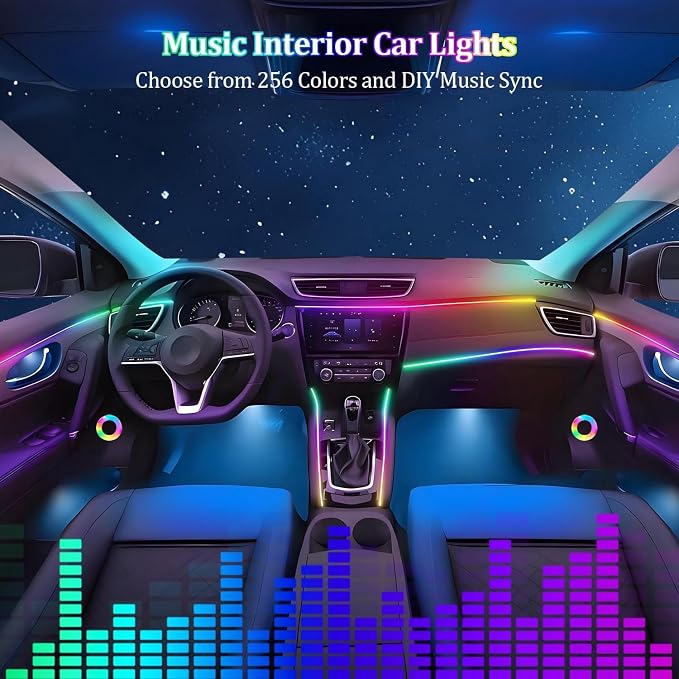 Acrylic Interior Car LED Strip Light with APP Remote Control, 175in 6 in 1 RGB Dreamcolor Neon Flexible Strip Fiber Optic LED Ambient Lighting Kits,RGB Music Lights Sync for Inside car Decorations - Image 4