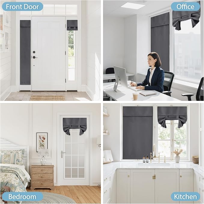 RYB HOME Blackout French Door Curtain - Privacy Thermal Insulated Window Shades for Patio Kitchen Front Entry Back Door Glass Window, Self Adhesive No Drill, 1 Panel, 26" W x 69" L, Grey (Pack of 2) - Image 9