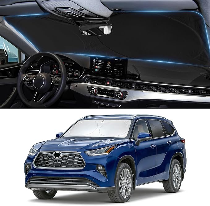 Windshield Sun Shade for Toyota Highlander 2014-2017 2018 2019 Sun Visor | Window Shield Protector Sun Cover Foldable Block UV Rays Car Accessories by BOODANCARS