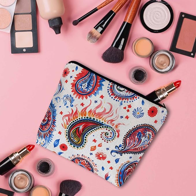 Paisley Floral Makeup Organizer Bag Cosmetic Bag For Men Women, Abstract Mexico Tribal Floral Paisley Travel Toiletry Bag Flax Makeup Bags Purse Business Makeup Pouch For Toiletries Cosmetics - Image 3