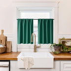 RYB HOME 100% Blackout Short Curtains for Small Window, Thermal Insulated | Total Room Darkening, Noise Reducing, Curtains for Basement Bathroom RV Cars, W29 x L30, Dark Green, 2 Panels by RYBHOME