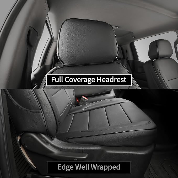 Silverado Seat Covers for 2014-2018 Chevy Silverado/GMC Sierra 1500/HD 2500/3500 DoubleCab Pickup Seat Cover,Fully Covered,Waterproof Truck Leather Seat Protector(Full Set,Black) - Image 6