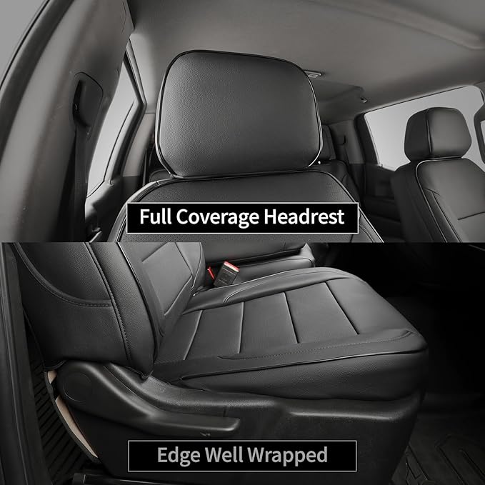 Custom Fit Seat Covers Full Set for Chevy Silverado/GMC Sierra 1500 (2019-2026) and 2500HD/3500HD (2020-2026)-CrewCab,No Rear Seat Storage,Fully Covered Waterproof Leather Truck Seat Protector(Black) - Image 7