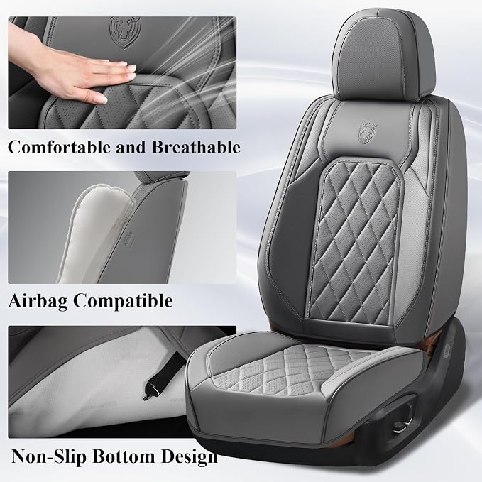 Coverado Leather Seat Covers, Car Seat Covers Full Set, Waterproof Faux Leather Seat Cover, Car Seat Protectors 5 Seats, Automotive Seat Covers Universal Fit for Most Cars SUV Trucks, Gray - Image 3