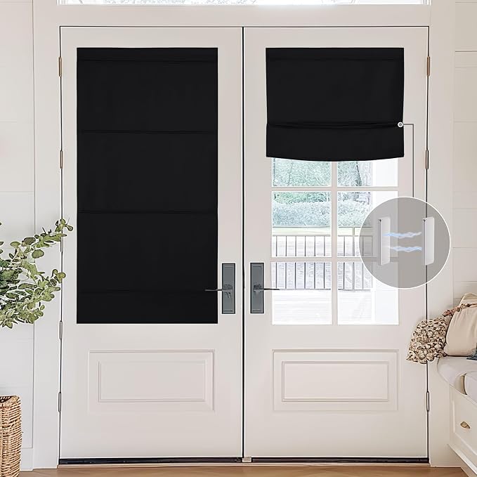 NICETOWN Black Magetic Blackout Roman Shade, No Drill Cordless Door Blinds | Thermal Insulated, Privacy Shades for Bedroom, No Tools Roll Shade, French Front Door Window Cover, 35 x 64 inches Long - Image 8