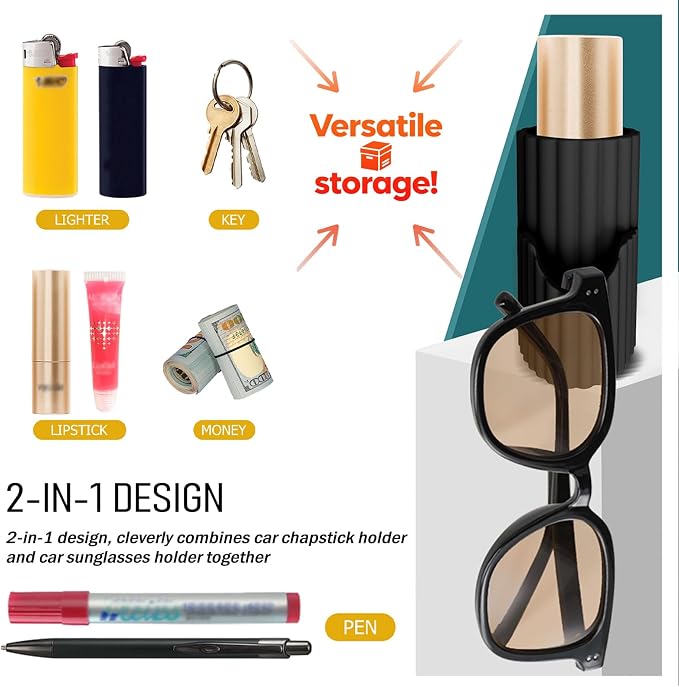 Upgraded 2-in-1 Car Chapstick Holder No Melt & Car Sunglasses Holder,Silicone Insulated Chapstick Holders for Cars as Chapsticks Organizer,Upright Portable Cars Lip Balm Holders - Image 4