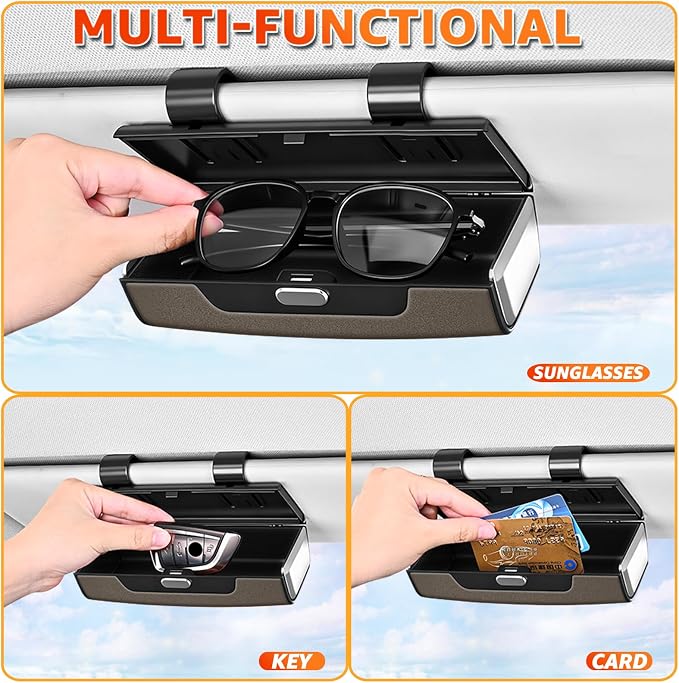 Car Sunglasses Holder for Sun Visor, Button Leather Eyeglass Hanger and Interior Storage Box - Image 2