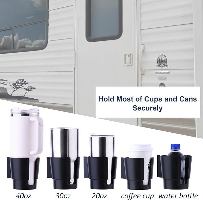 Universal Large Cup Holder Wall Mount, Heavy Duty Plastic Drink Holder | Work for Boat Car Truck RV Bus Tractor Wall Wood, Vertical or Horizontal Mount, Fit Most Cup Bottle Can Tumbler Black 1 Pack - Image 2