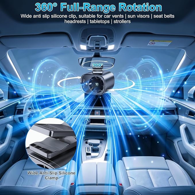 Clip On Air Conditioner for Car, 2026 Portable Car Air Conditioner 360° Rotation 199 Speeds Silent Mini Bladeless Fan with Led Lights Clip On Fan for Cars Work Camping (Orange) - Image 2