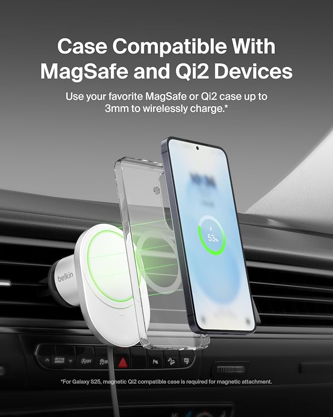 Belkin 15W MagSafe-Compatible Wireless Car Charger, Vent Mount | iPhone 17/16/15/14/13, Pixel 10 compatible, fast charging, secure vent mount, hands-free driving - Image 9