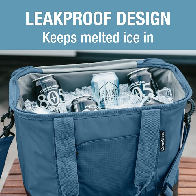 CleverMade Pacifica Collapsible Cooler Bag, Large Travel Cooler, Cool Gray | Keep Drinks Cold and Pack Light | A Reinforced Base, Storage Pocket, Bottle Opener, and Shoulder Strap Add Outdoor Utility - Image 2